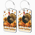 2 Pack Autumn Turkey and Pumpkin Luggage Tags for Suitcases Sunflower Leather Luggage Tags Privacy Cover ID Label with Stainless Steel Loop and Address Card for Women Men Travel Bag Backpack (Autumn Turkey and Pumpkin)