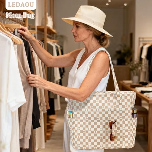 Large Beach Bag for Women (Brown-white)