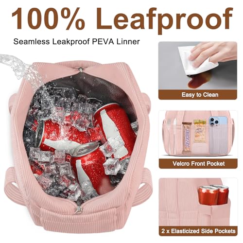 Corduroy Lunch Box Lunch Bag for Women Men (A-Pink / Small - 7L)