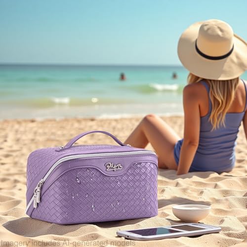 Travel Makeup Bag Cosmetic Bags for Women (L01 Purple)