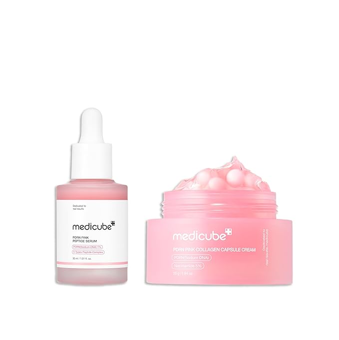 medicube Overnight Renewal Salmon PDRN Duo: Salmon DNA PDRN Pink Peptide Serum and Salmon DNA PDRN Pink Collagen Capsule Cream, Gifts for Her, Skin Care Set