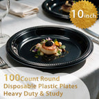 10 Inch Black Plastic Plates (Black / 100 Pcs)