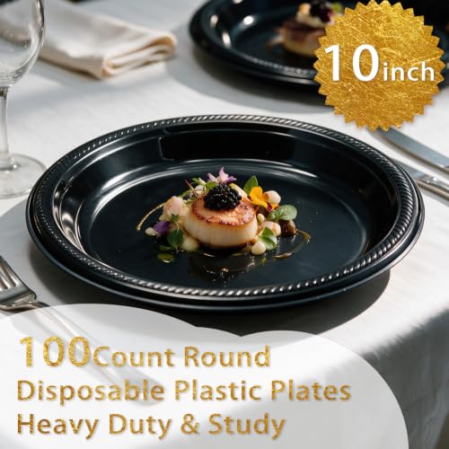 10 Inch Black Plastic Plates (Black / 100 Pcs)