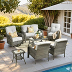 Patio Furniture Set (7 PCS Loveseat Rocking Chair Set / Light Grey)