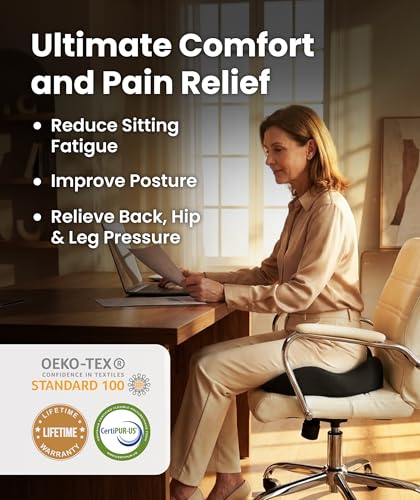 Doctor Recommended Memory Foam Seat Cushion for Office Chairs & Car (Charcoal Black / X-Large)