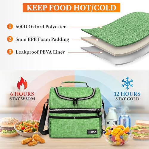 Insulated Lunch Bag for Men Women (Heather Green)