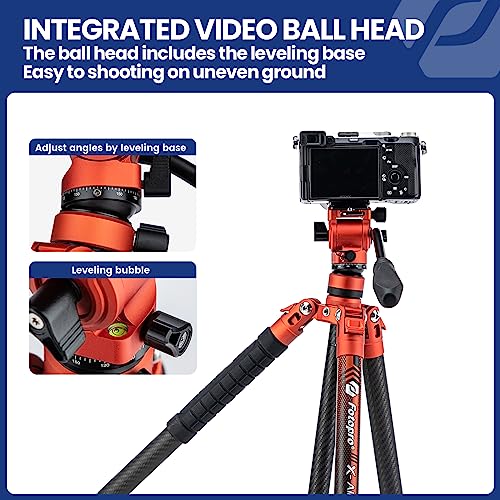 62" Video Camera Tripod with Fluid Head for Smooth Panning (X-Aircross 3 Video Orange)