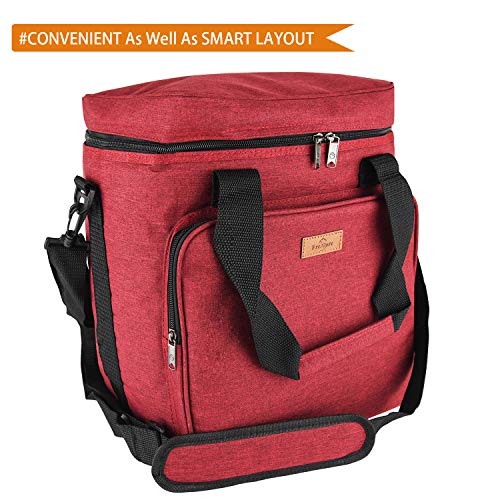 Insulated Wine Carrier 6 bottle Bag Tote Removable Padded Divider (6-bottle / 6-Red)