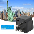 2 Pack US Travel Plug Adapter (Black)
