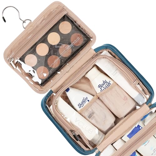 Travel Toiletry Bag for Women Hanging Organizer Makeup Case Pockets (Lake-Blue / Medium)