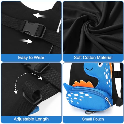 Toddler Harness Leash with Anti Lost Wrist Link (Black/Blue Spotted Brachiosaurus, Blue Link)