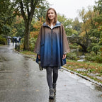 Rain Poncho Jacket Coat Hooded Zipper Style for Women (One Size / Blue+black)