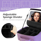 Travel Makeup Bag Cosmetic Bag Makeup Organizer Bag with Lighted Mirror (Violet / Woven)