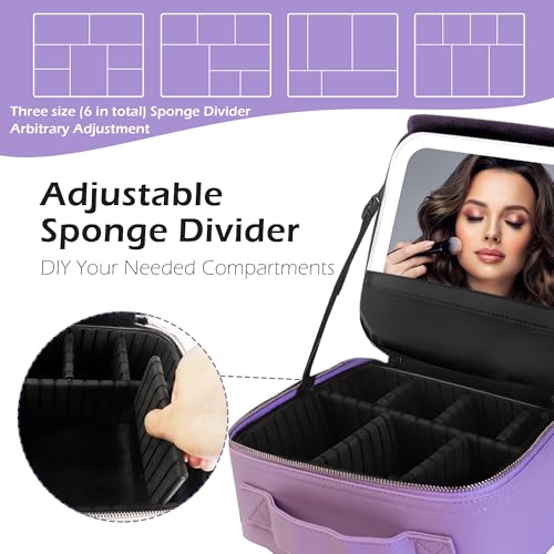 Travel Makeup Bag Cosmetic Bag Makeup Organizer Bag with Lighted Mirror (Violet / Woven)