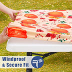 2 Pack Rectangle Spandex 8FT Elastic Fitted Thanksgiving Tablecloth (Orange & Beige / 96" x 30" (Rectangular))