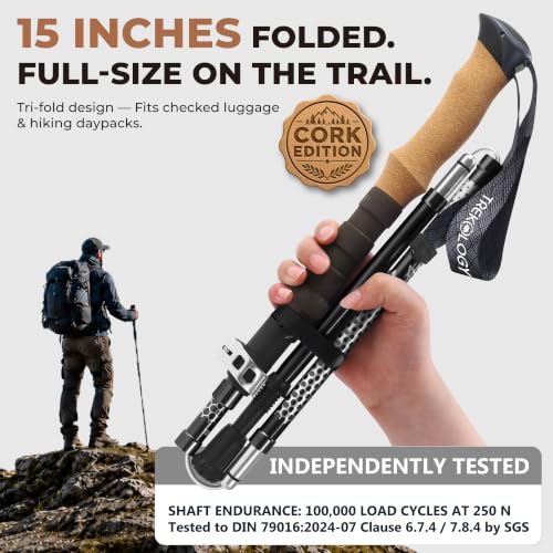 Trek Z Hiking Trekking Poles (Cork Black / 100–120 cm (for Height: 4’11” to 5’10”))
