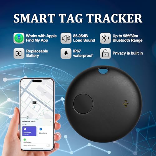 Smart Tag 2 Pack Bluetooth Tracker Work with Apple Find My (2P Black)