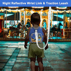 Toddler Harness Leash + Reflective Anti Lost Wrist Link (Blue/Car & Excavator)