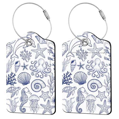 2 Pcs Ocean Sea Fish Luggage Tags for Suitcase (Funny-sea-animals)