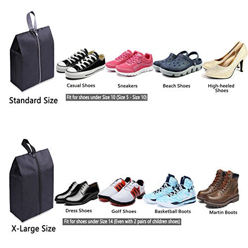 Travel Shoe Bags Set of 4 Waterproof Nylon with Zipper for Men & Women (4 Pack - Black)