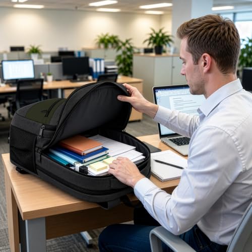 Laptop Backpack for Work (Black Green / 17 Inch)