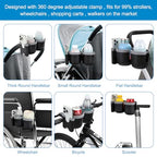 Stroller Cup Holder with Phone Holder (Double Holder-Grey)