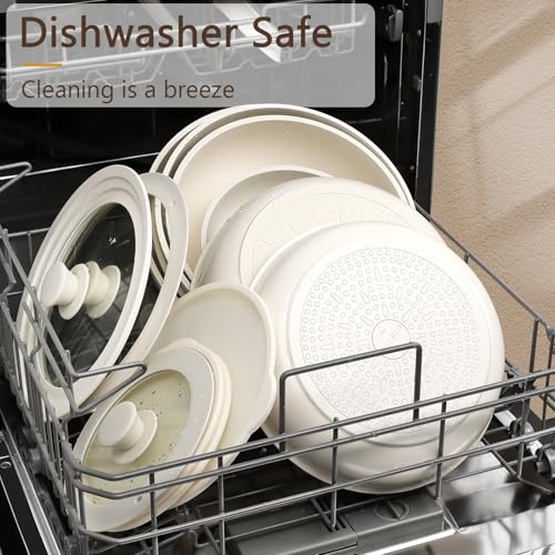 21PCS Pots and Pans Set Nonstick Cookware Set with Detachable Handle (Cream White / 21PCS-Big Size)