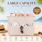 Large Beach Bag for Women (Khaki White)