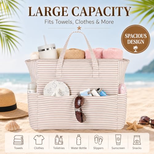 Large Beach Bag for Women (Khaki White)