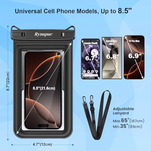 Waterproof Phone Pouch Floating [Up to 8.5''] (Regular Size [8.5inch] / Black + Pink)