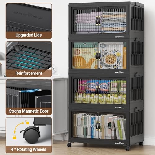 400Qt Stackable Storage Bins with Lid (Black / 100QT-4Pack)