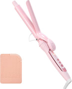 1 Inch Curling Iron, 5 Temperature Settings, Professional Spring Hair Iron for All Hair Types, Max 430℉ with Heat Resistant Mat (1 Inch Pink)