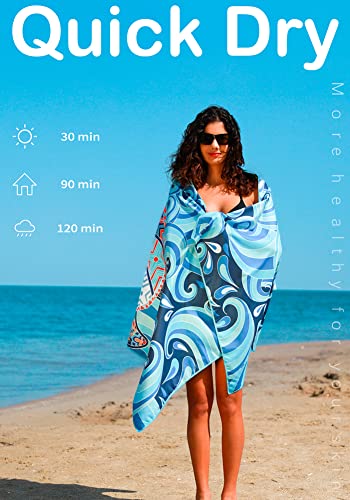 Microfiber Beach Towel (4 Pack Turtle Green World Whale Mandala / 32x71 inch)