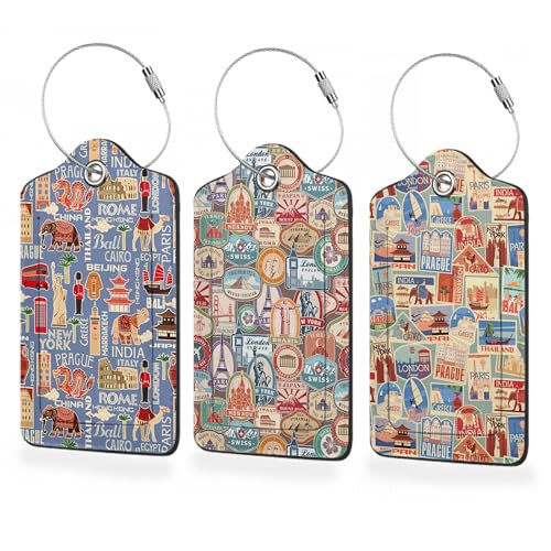 3 Pack Luggage Tag for Suitcase (Travel Stamp)