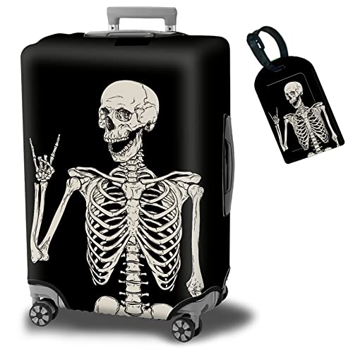 Luggage Cover Suitcase Protector Plus 1 Luggage Tag (Rock Skull / L)