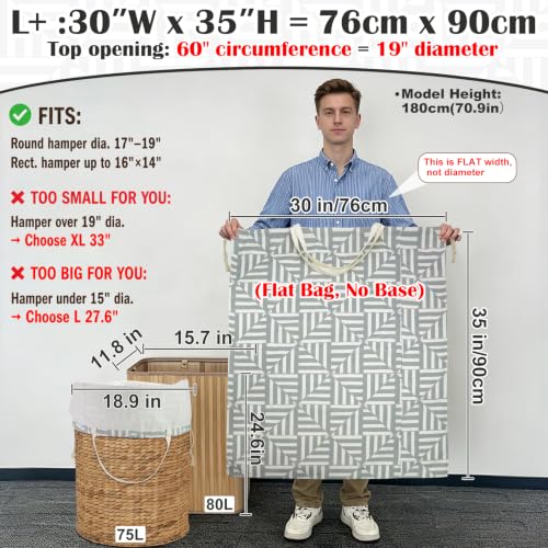 Canvas Laundry Bag with Handles & Drawstring 30"Wx35"H (Geometry Light Gray L+ / L+ 30"Wx 35"H┃1 Pack)