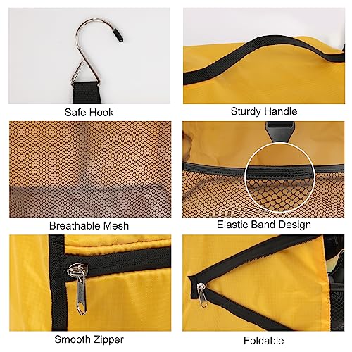 Travel Portable Hanging Shelves Closet Organizer Packing Luggage Storage with Multifunctional and Foldable Invisible Compartment (Yellow / X-Large)