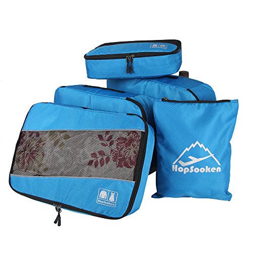 5 Set Packing Cubes for Travel Large Suitcase Luggage Organizer Bags Travel Accessories Vacation 4 Cubes 1 Laundry Pouch Bag (Blue)