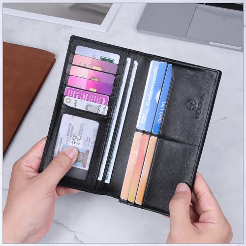 Leather Checkbook Cover Wallet for Men with RFID Blocking (Black+Black)