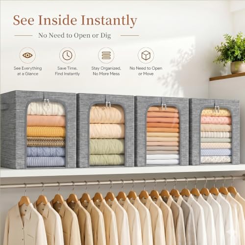 Clothes Storage Bins with Metal Frame for Closet (Gray / 40L)