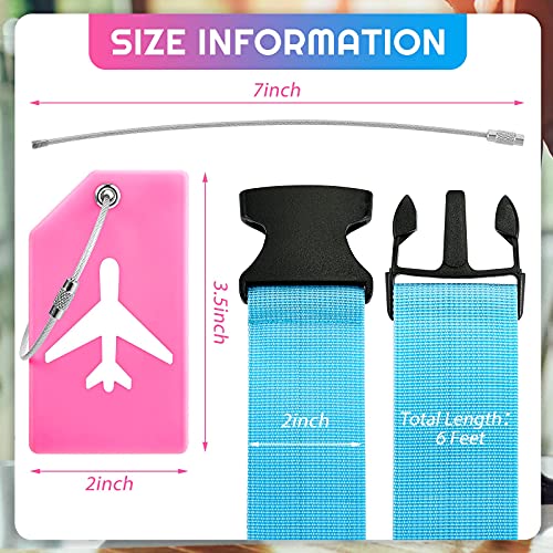 8 Pcs Luggage Straps Suitcase Tags Set for TSA Approved (Blue, Pink, Green, Orange / Airplane)