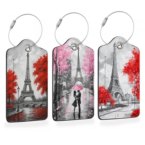 Eiffel Tower Paris 3 PCS PU Leather Luggage Tags for Suitcase (Eiffel Tower Paris)