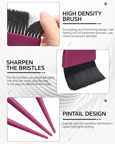3 Pack Hair Color Brush Set (Rose Red)