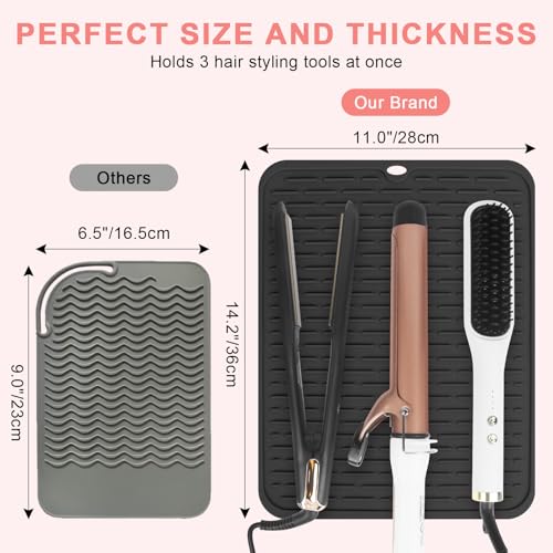 Oversize Silicone Heat Resistant Mat for Hair Tools (Black)