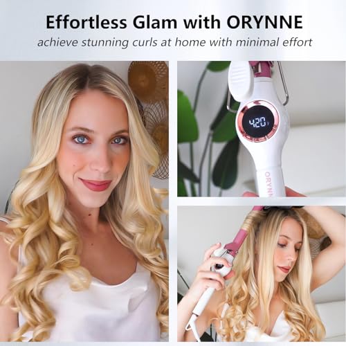 1 Inch Long Barrel Digital Ceramic Curling Wand with Auto Shut Off and Dual Voltage for All Hair Types (1" Pink&White)