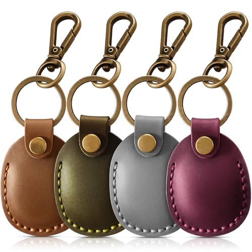 4 Pack Handmade Genuine Leather AirTag Holder (Brown/Grey/Purple/Olive Green)