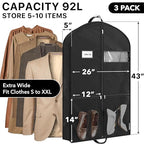 43" Travel Garment Bag with Pockets (43-Inch w/ Pocket, 3-Pack, Black)