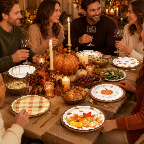 48PCS Fall Paper Plates 7 Inch Round Fall Disposable Dessert Plates (Fall)