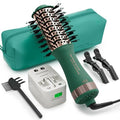 Dual Voltage Travel Hair Dryer Brush Mini Hot Air Hair Styling Tool (50mm Oval / Emerald&rose Gold)