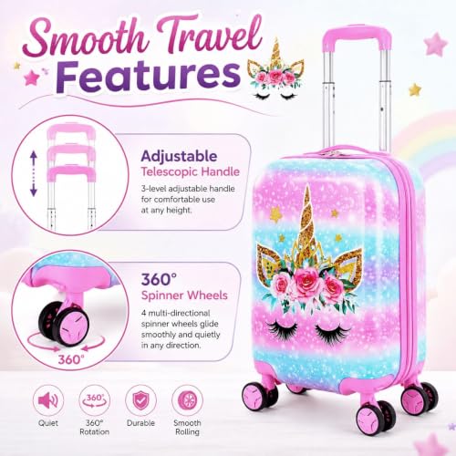 5PCS Kids Luggage Girls Suitcase (01-hardside Gold Unicorn 5pc)
